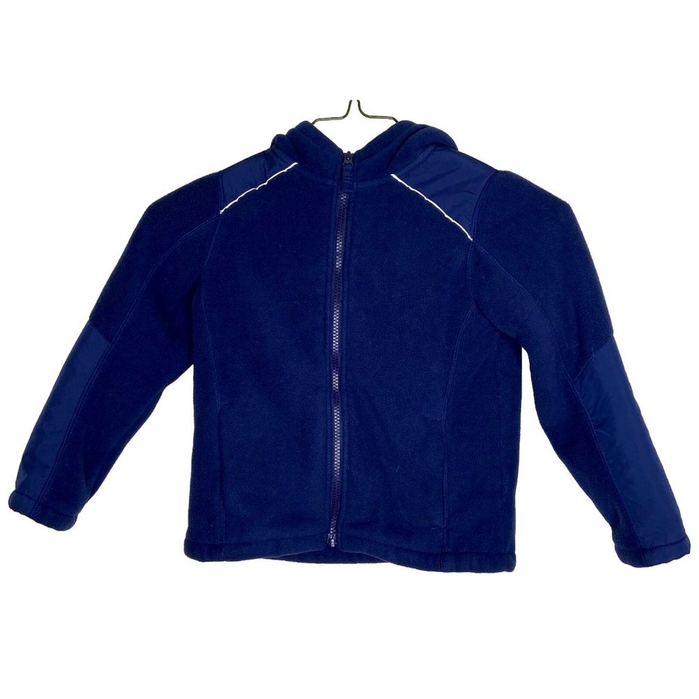 Lands End Kids Size Medium Hoodie Jacket Navy Blue Zip Up Pockets Fleece Casual